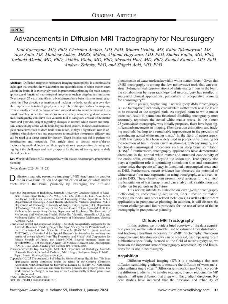 Diffusion MRI Tractography in Neurosurgery | PDF | Deep Brain ...