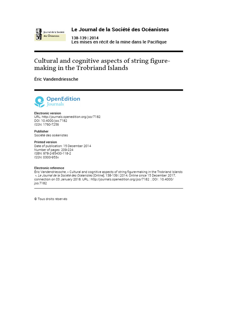 Cultural Aspects of Trobriand String Figures | PDF