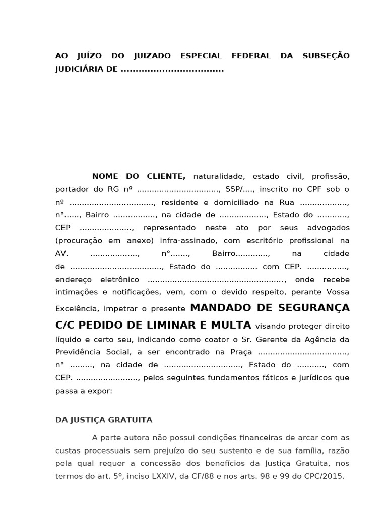 Mandado de Segurança Previdenciário | PDF | Mandamus | Justiça