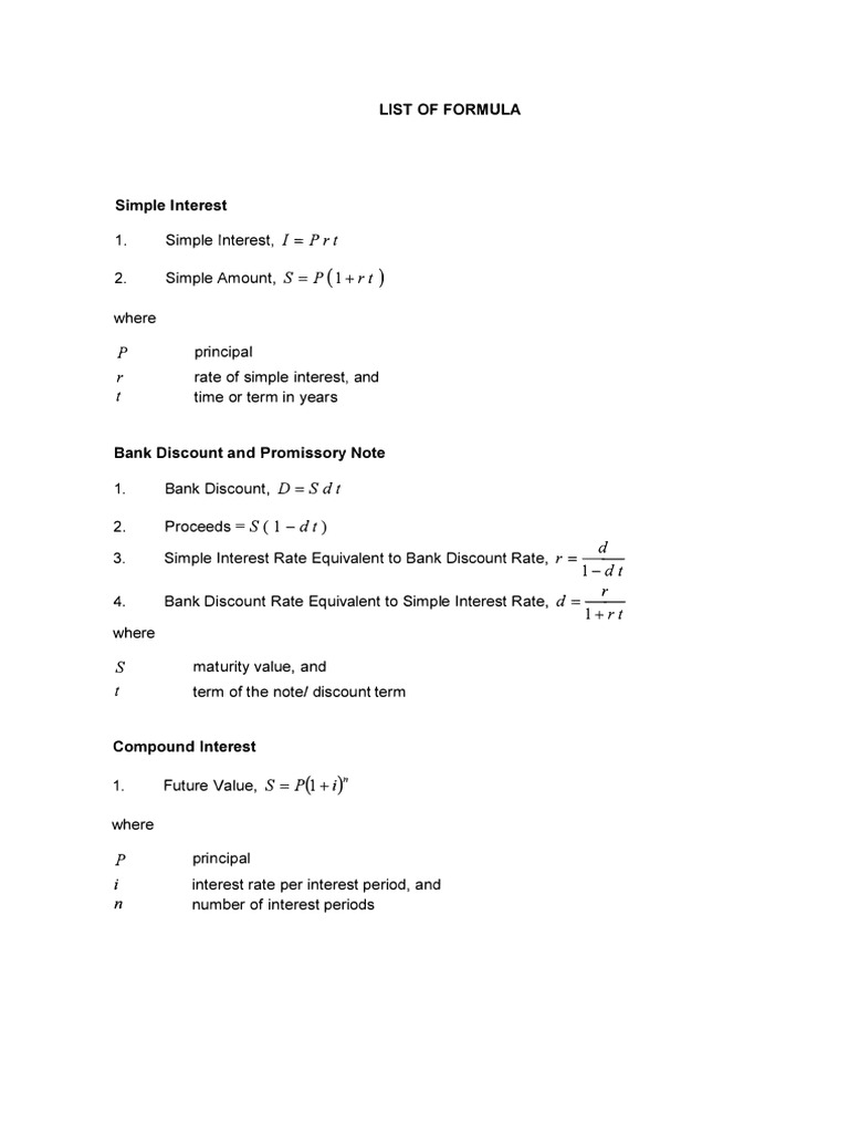 Financial Formulas for Interest Calculations | PDF