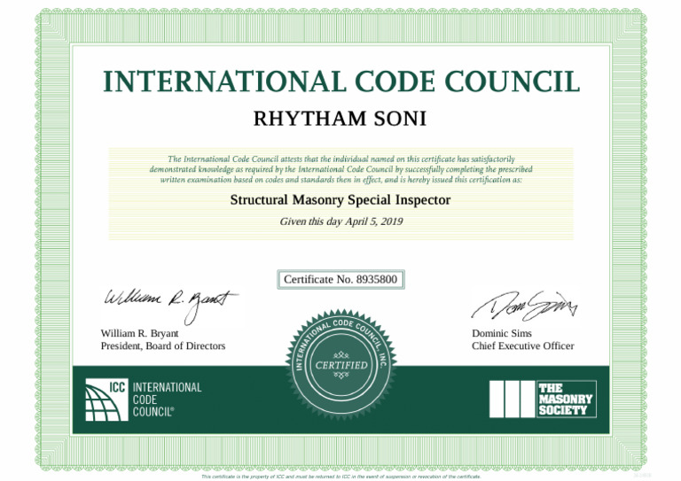 Structural Masonry Inspector Certificate | PDF
