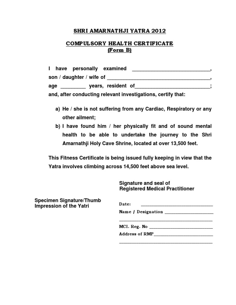 Compulsory Health Certificate (Form B) PDF
