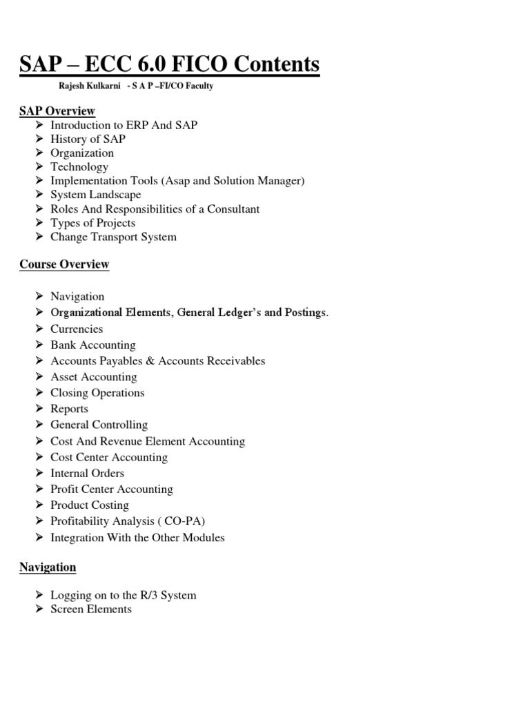 SAP ECC 6.0 FICO Course Overview | PDF