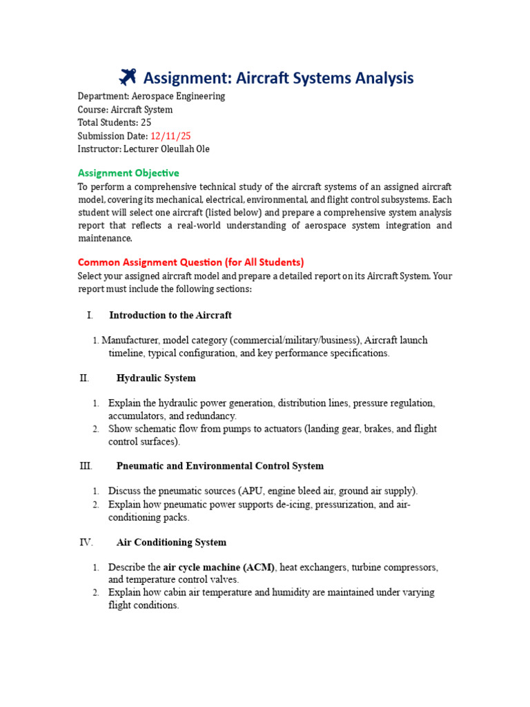 Aircraft Systems Analysis Assignment | PDF | Aviation | Aircraft
