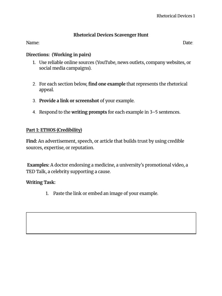 - Rhetorical Devices Scavneger Hunt | PDF | Rhetoric | Human Communication