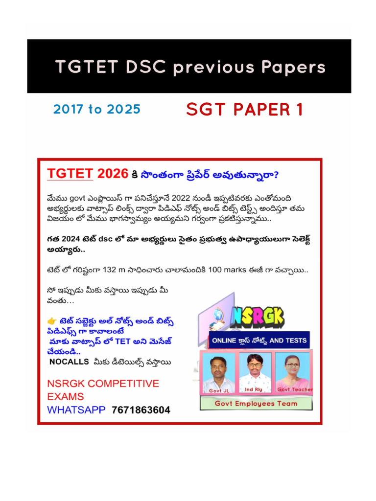Tgtet SGT Previous Papers NSRGK Whatsapp 7671863604 | PDF | Multiple ...