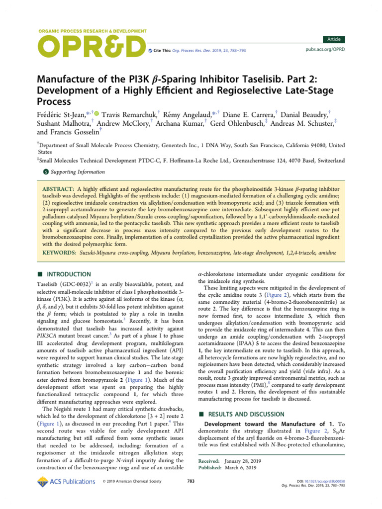 Manufacture of the PI3K β‑Sparing Inhibitor Taselisib | PDF ...