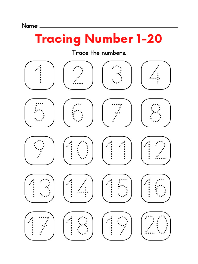 Tracing Numbers Mathematics Worksheet in Black and Red Simple Style | PDF
