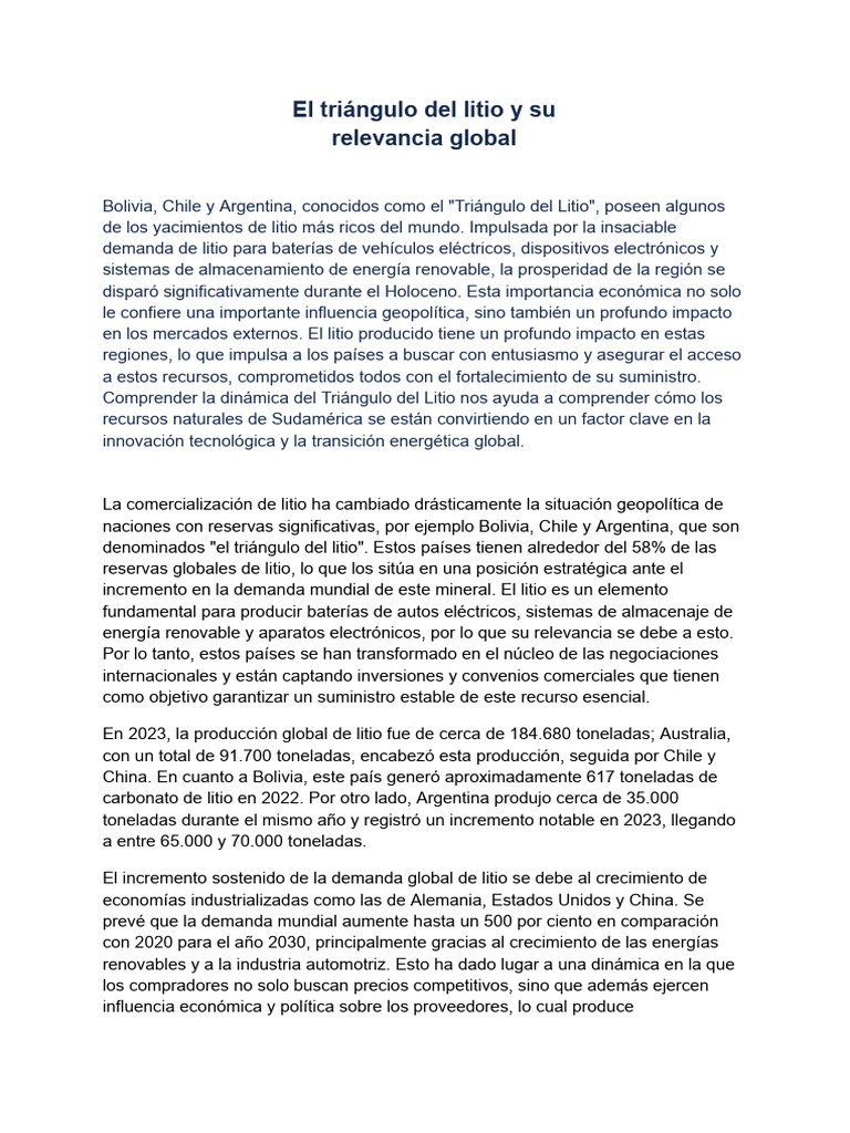 Salon 62-Equipo 5-El Triangulo Del Litio y Su Relevancia Global | PDF ...