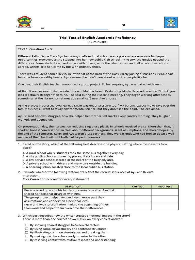 English Proficiency Test for Students | PDF | Adolescence | Financial ...