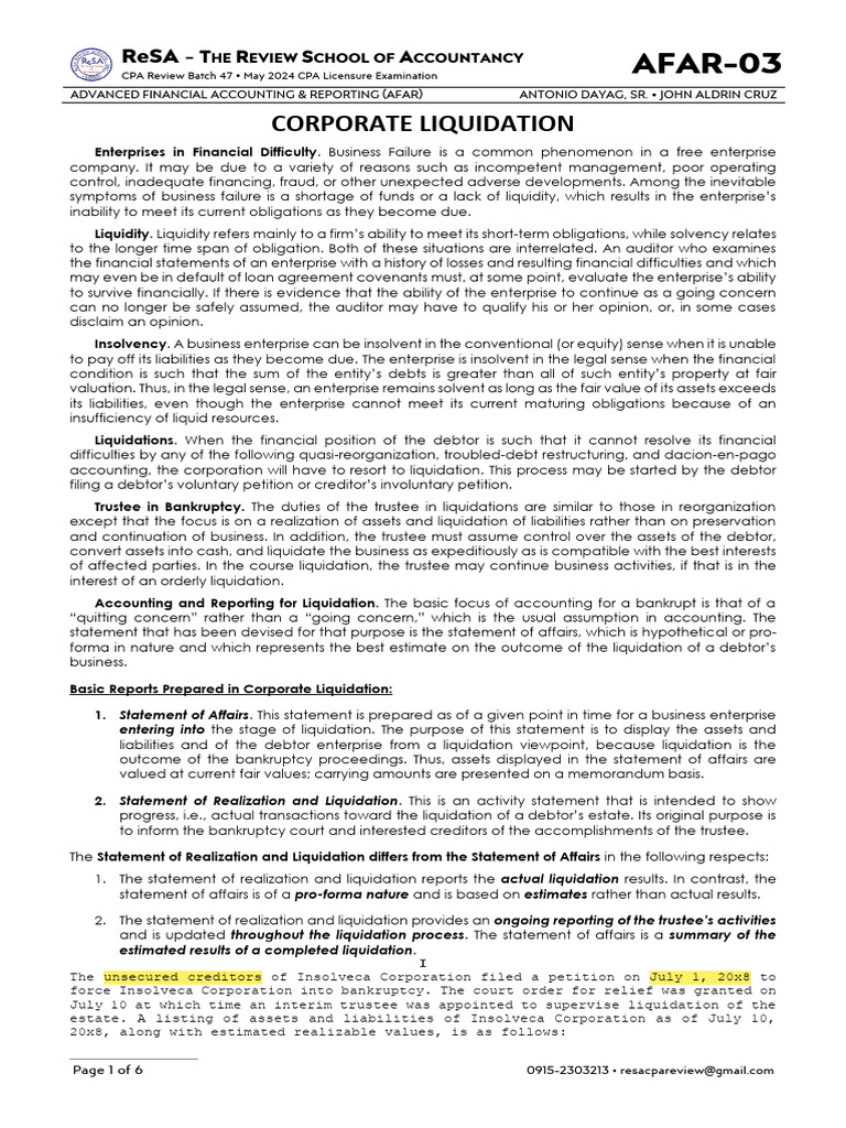 Corporate Liquidation Accounting Guide | PDF | Bankruptcy | Liquidation
