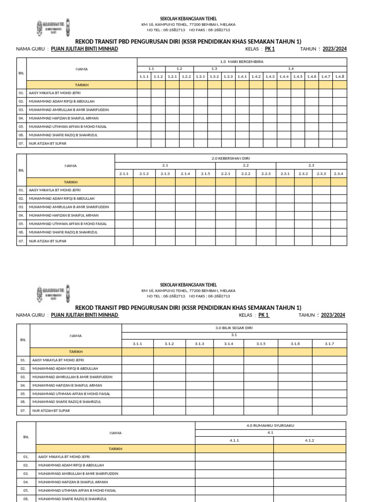 Rekod Transit PD THN 1 2023 | PDF
