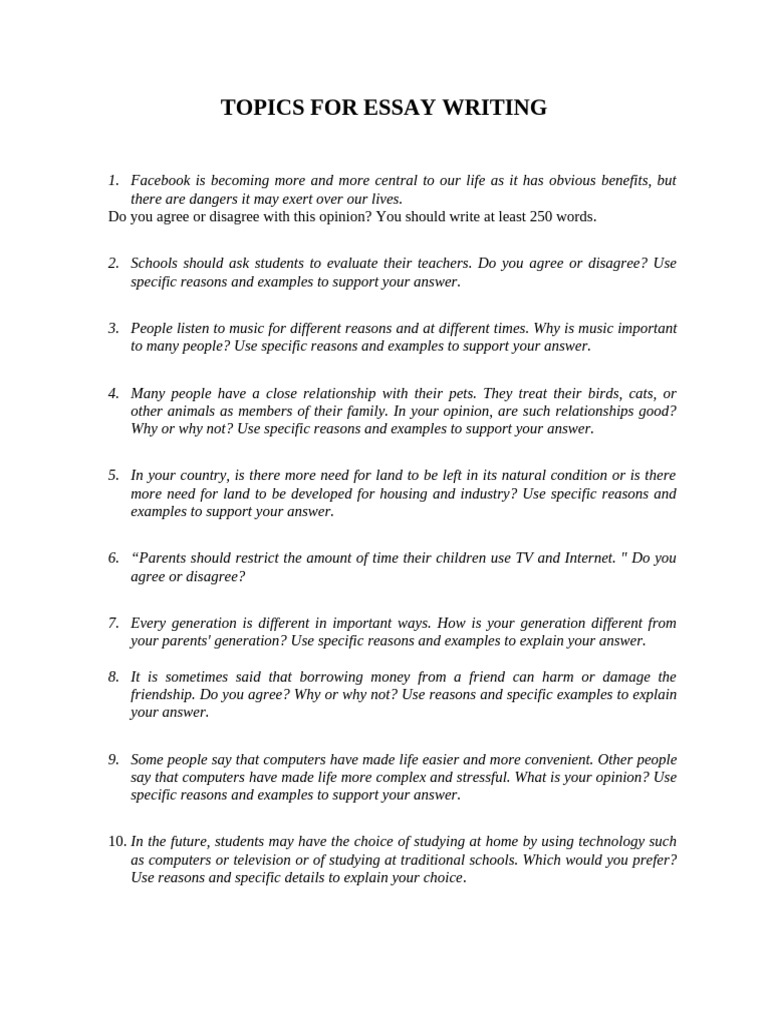 Topics For Essay Writing | PDF