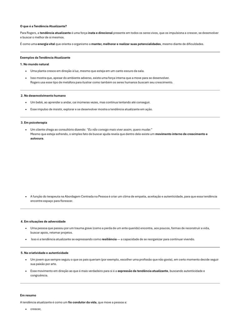 Tendência Atualizante - Aprofundamento | PDF | Empatia | Psicoterapia