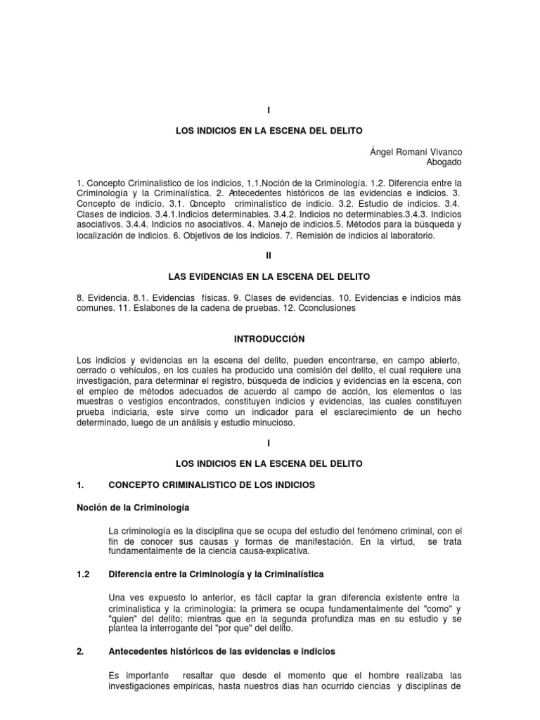 Indicios y Evidencias en Criminalística | PDF | Evidencia | Delito