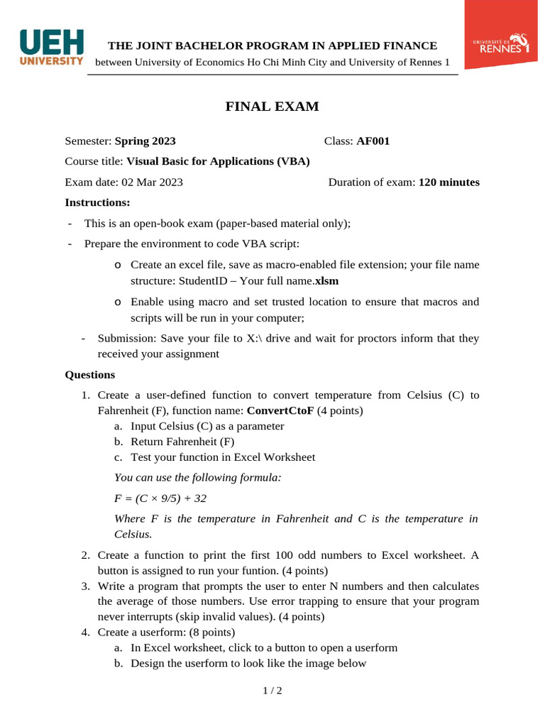 Final Exam VBA | PDF