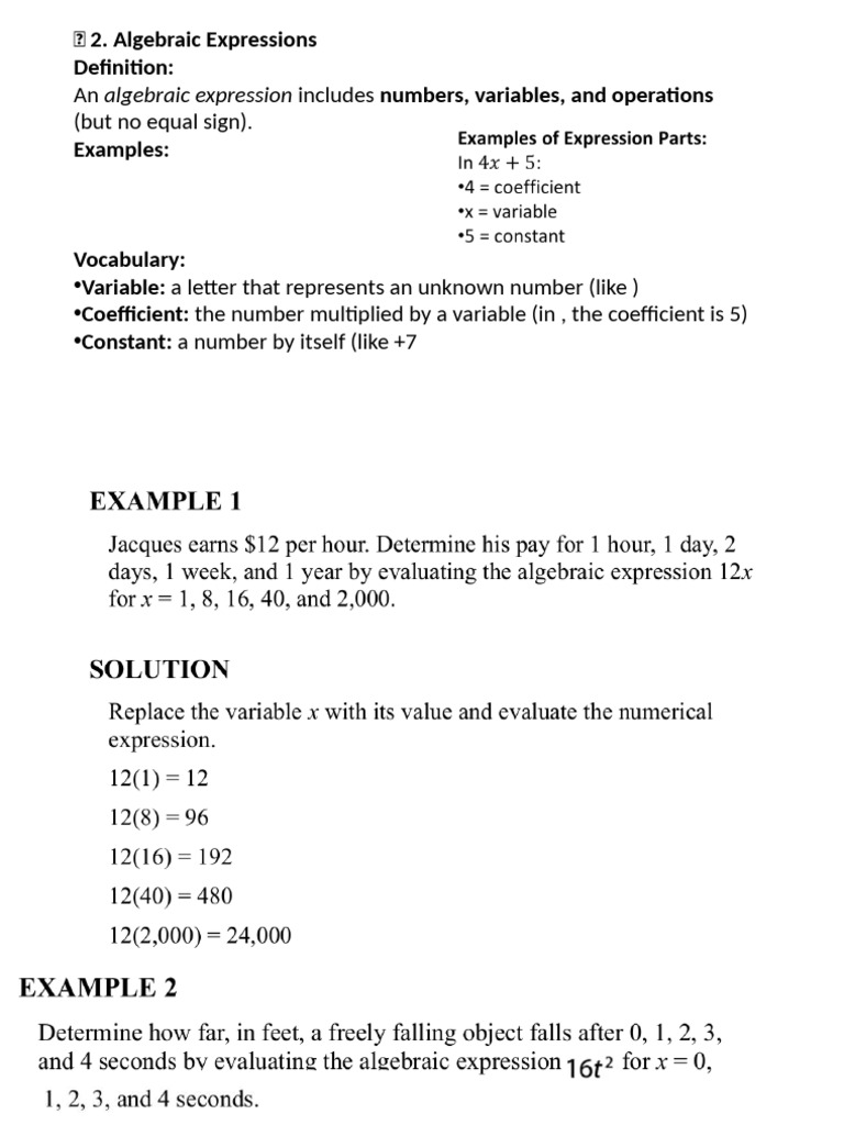 Understanding Algebraic Expressions | PDF | Numbers | Multiplication