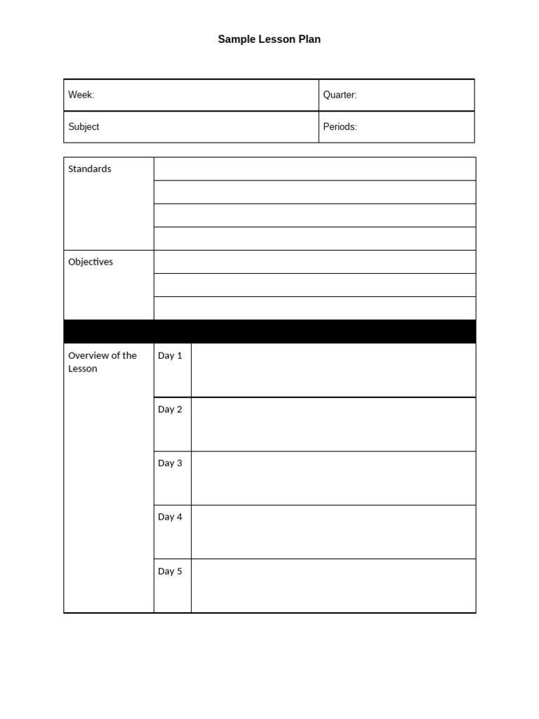 5 Blank Lesson Plan Template | PDF
