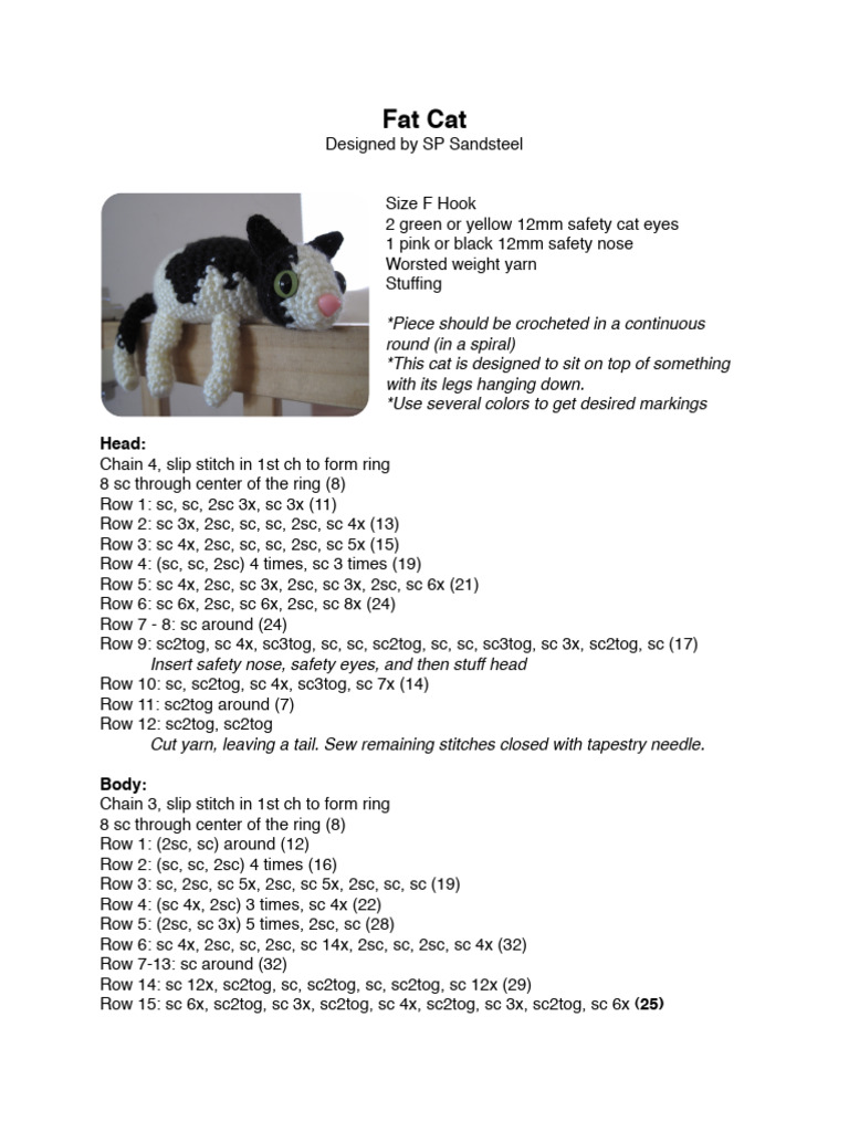 Crochet Fat Cat Pattern Guide | PDF | Crafts | Needlework