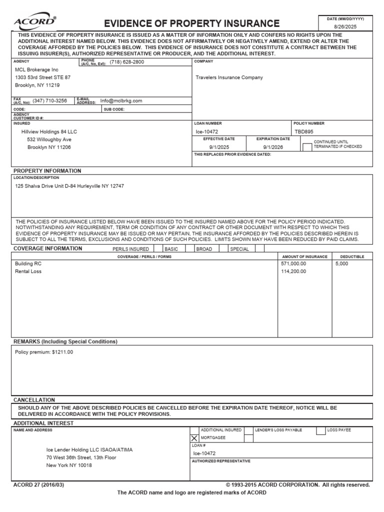 Evidence of Property Insurance Document | PDF | Insurance | Private Law