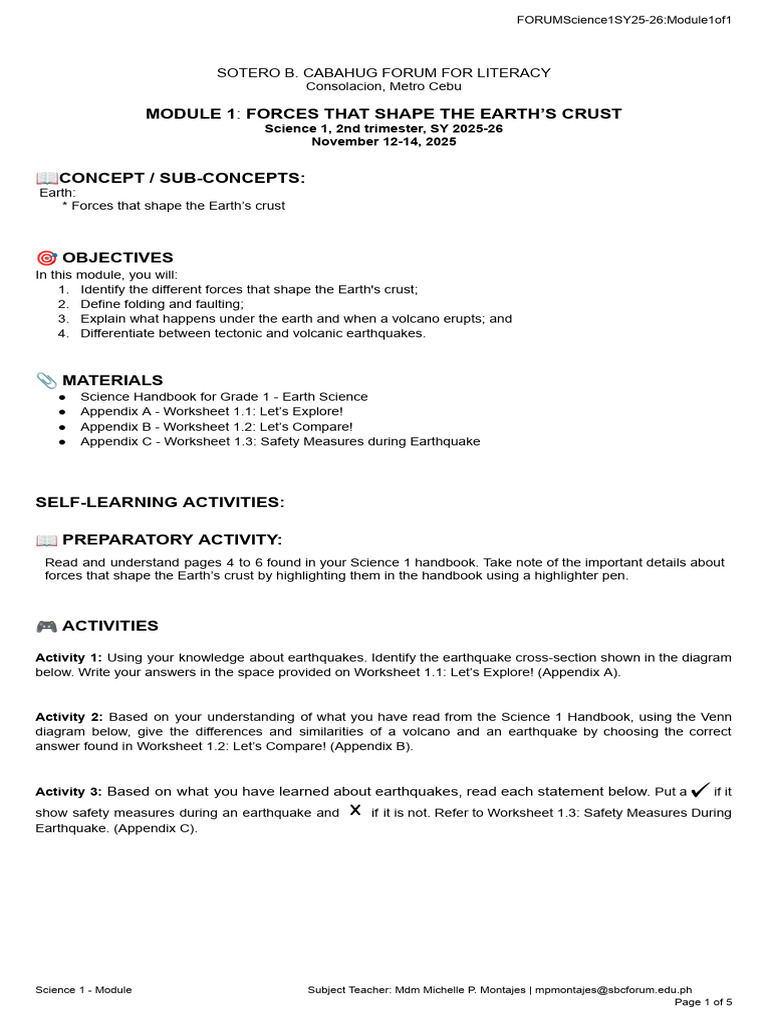 Science1-Module1of1 - Forces That Shape The Earth's Crust | PDF ...