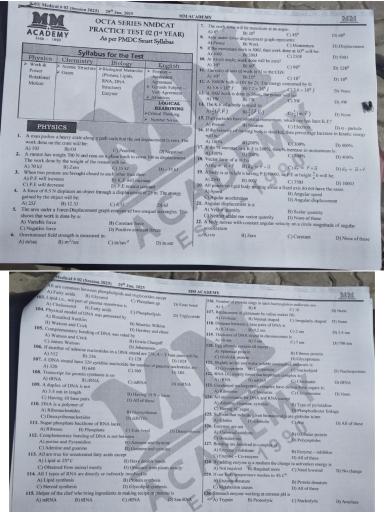 MM Test 29 June 2025 With Key by DR Zeeshan Khan | PDF