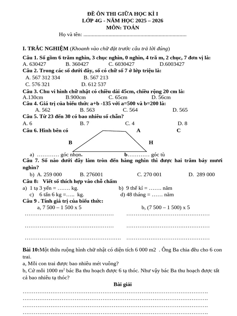 Toan On Giua Ki 1 - KNTT | PDF