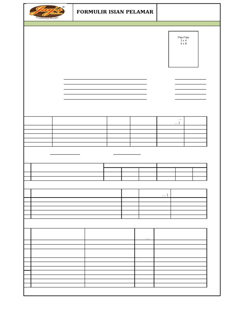 Formulir Lamaran Kerja PT Hoka Jaya | PDF