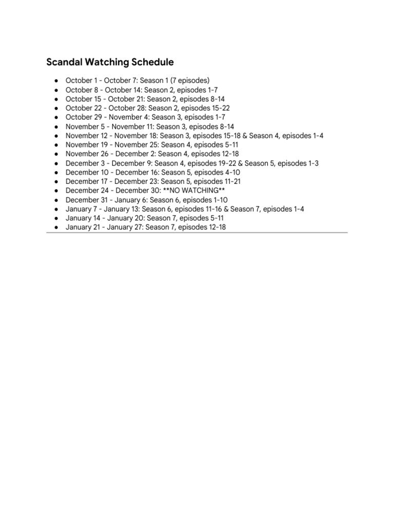 Scandal Episode Watching Schedule | PDF
