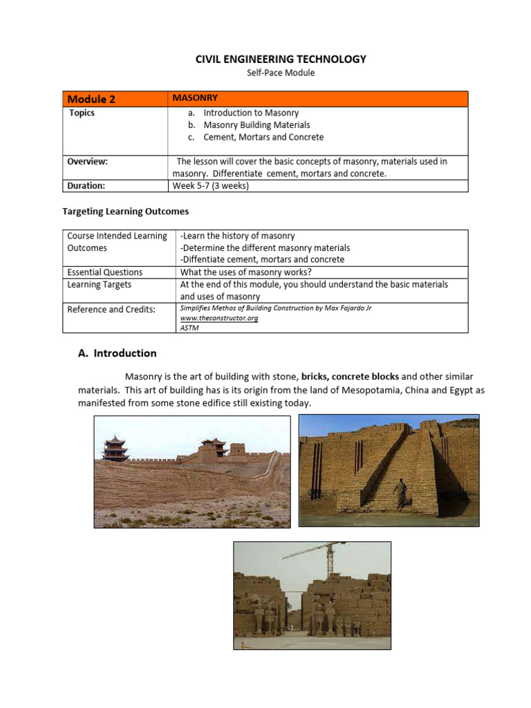 Masonry Basics: Materials & Techniques | PDF | Concrete | Mortar (Masonry)