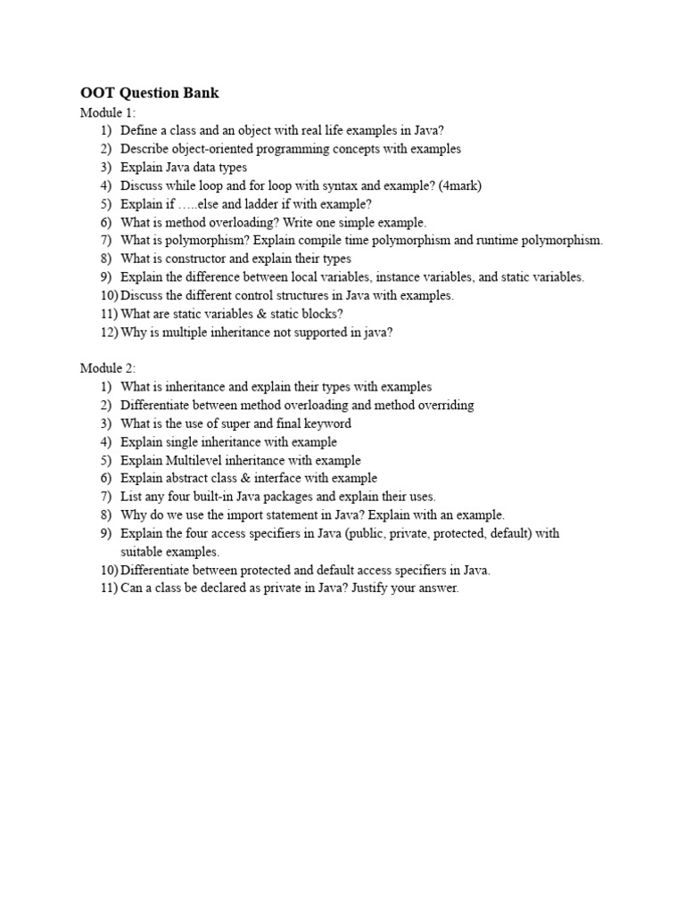 OOTQuestionBank (1) | PDF | Class (Computer Programming) | Method ...