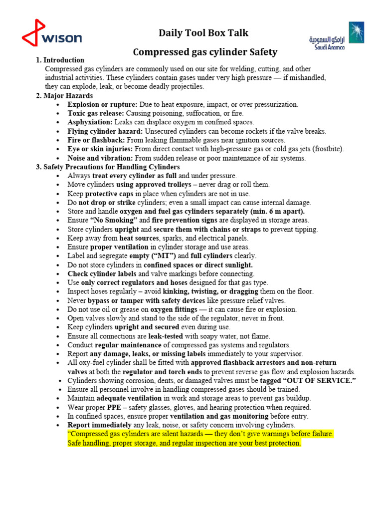 Compressed Gas Cylinder Safety Guide | PDF | Mechanical Engineering ...