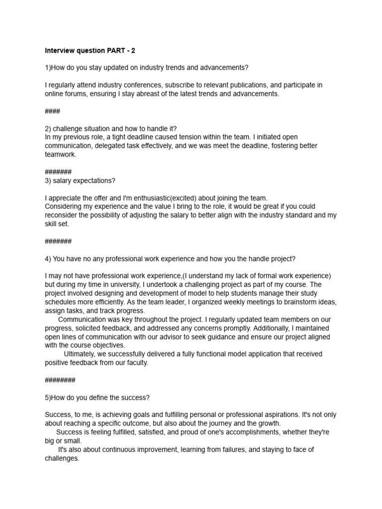 Essential Interview Questions and Answers | PDF | Time Management ...