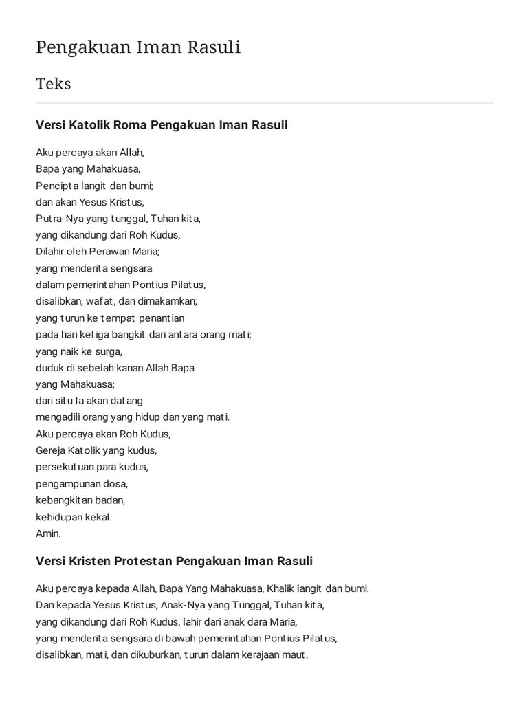 Pengakuan Iman Rasuli - Wikisumber Bahasa Indonesia | PDF