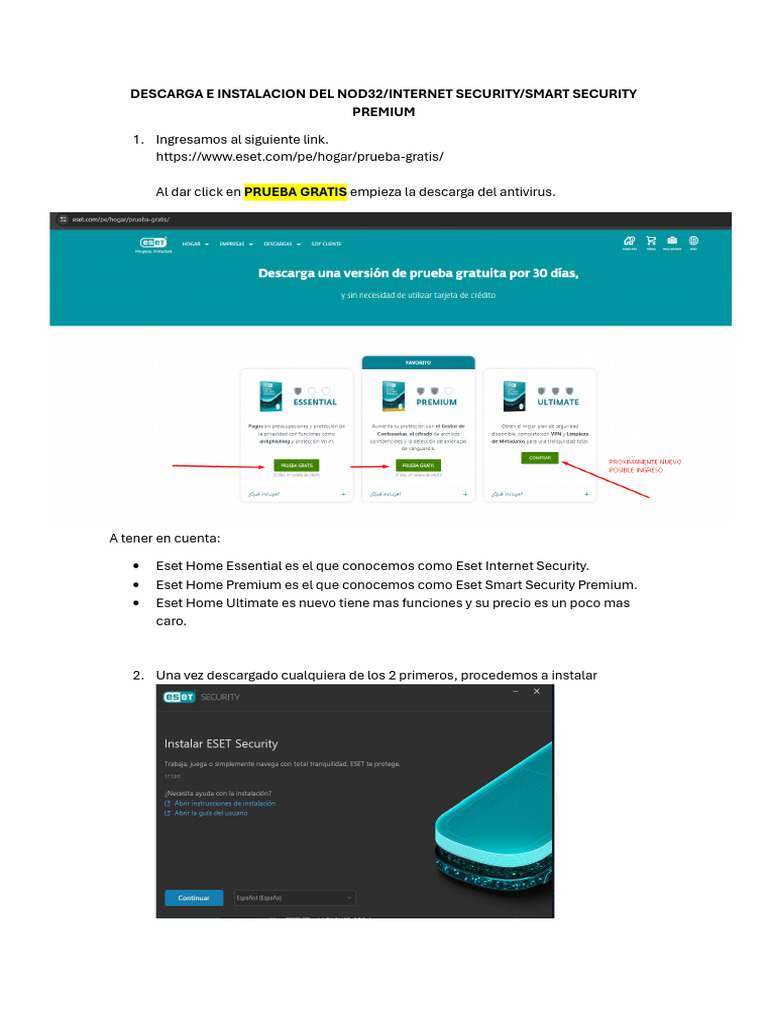 Guía de Instalación de ESET NOD32 y Seguridad | PDF | Software