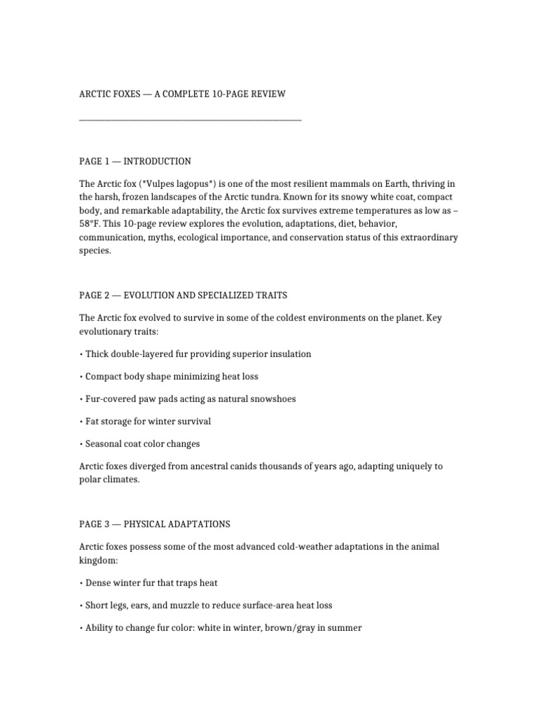 Arctic Foxes 10 Page Review | PDF | Arctic | Zoology