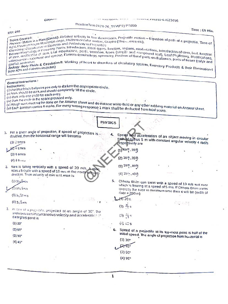 PT 05 Code D Phase 02 Tym Question Paper by @neetxrt | PDF
