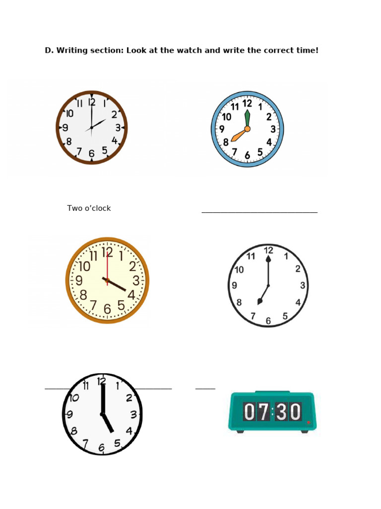 Write the Correct Time on a Clock | PDF
