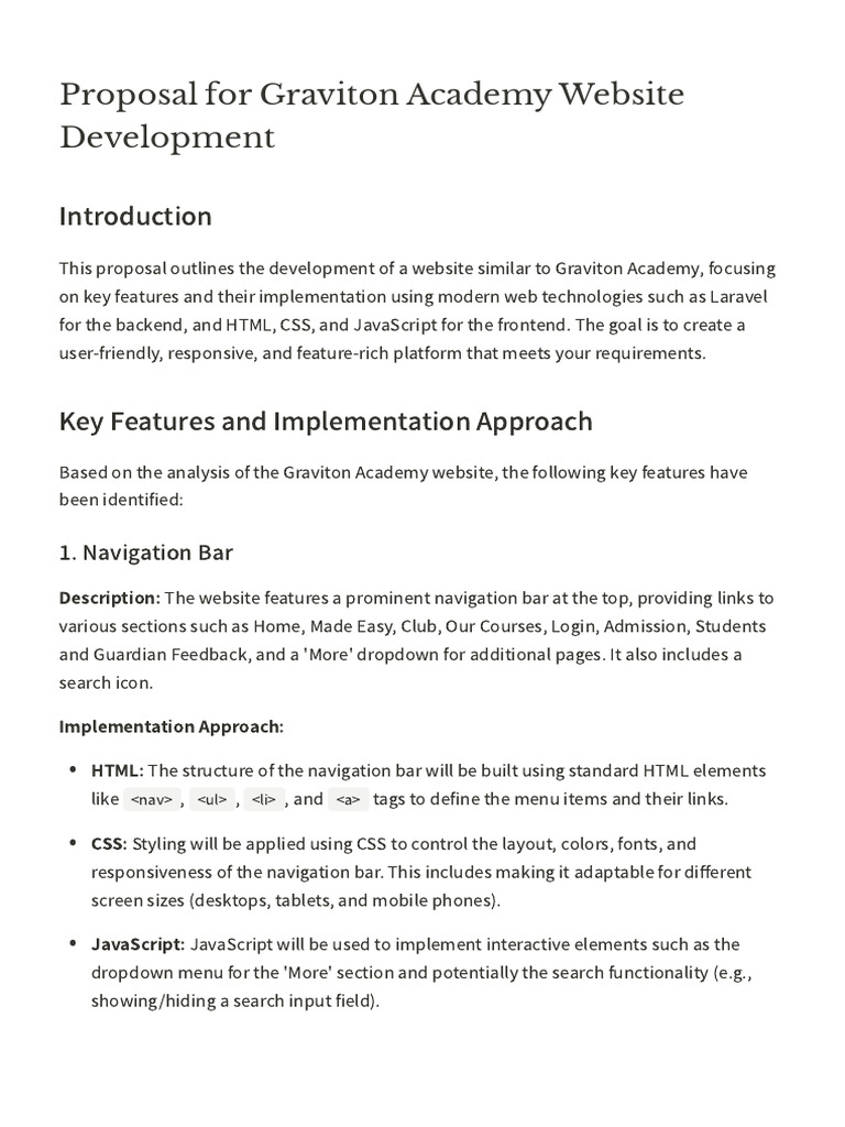 Proposal For Graviton Academy Website Development | PDF | Websites | Html