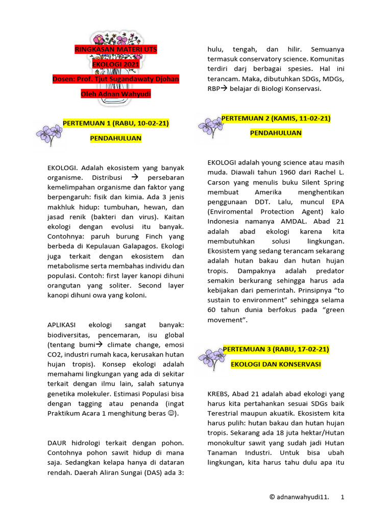 Ringkasan Materi UTS Ekologi 2021 | PDF