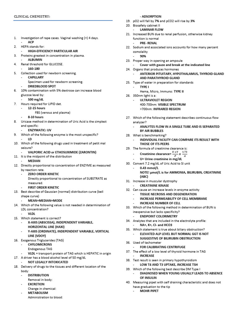 Clinical Chemistry Key Concepts and Tests | PDF | Anemia | Blood ...