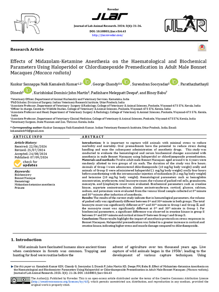 Jlar#43+Archive+1+Final+Corrected 1 | PDF | Anesthesia | Blood