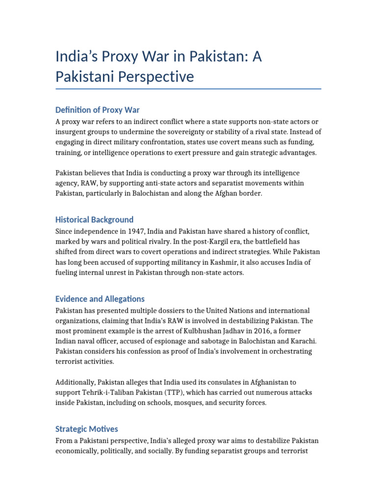India-Pakistan Proxy War Explained | PDF | Pakistan | International ...