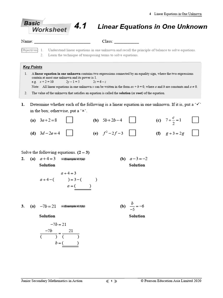 Linear Equations in One Unknown Guide | PDF | Equations | Algebra