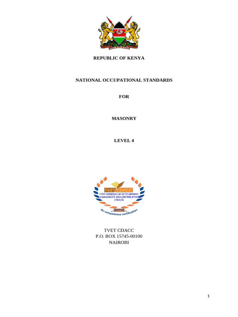 Kenya National Standards for Masonry Level 4 | PDF | Vocational ...