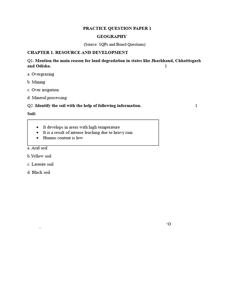 Geography Practice Paper on Resources | PDF | Soil | Sustainable ...