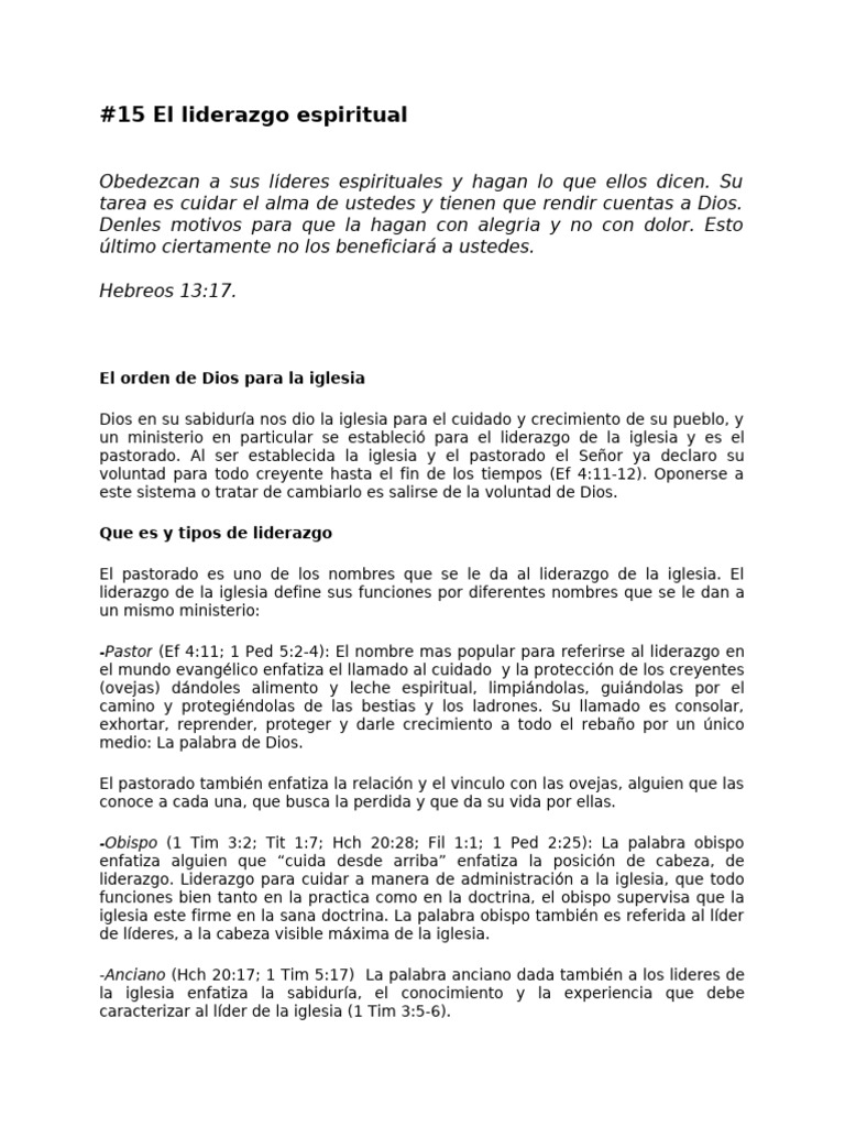 #15 El Liderazgo Espiritual | PDF | Iglesia cristiana | Cristo (título)