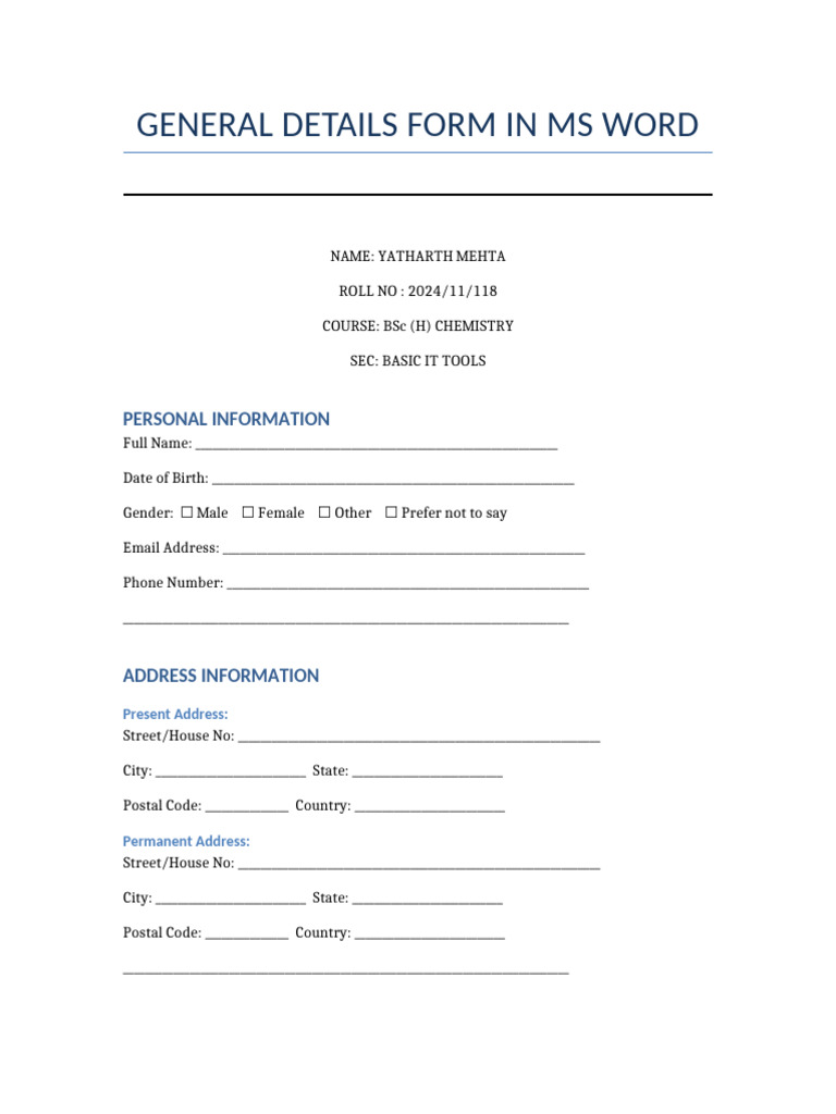 General Details Form | PDF | Public Services | Written Communication