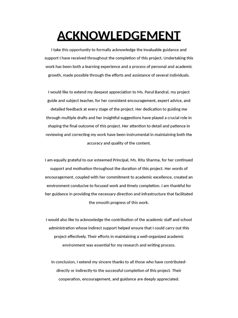 Project Acknowledgement and Gratitude | PDF