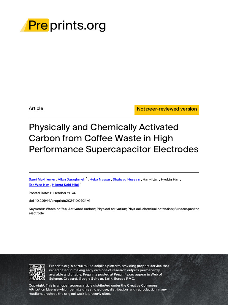 Physically and Chemically Activated Carbon From Co | PDF | Capacitor ...